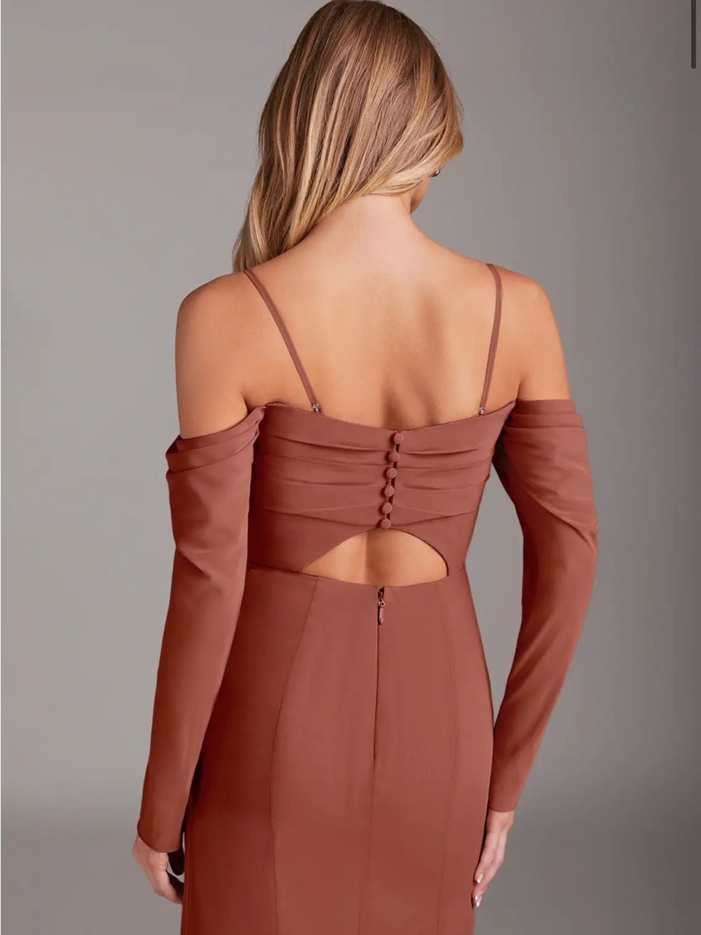 NWT Azazie Hallie Auburn Mermaid Long Sleeve Chiffon Dress, Size A10 - Picture 3 of 11